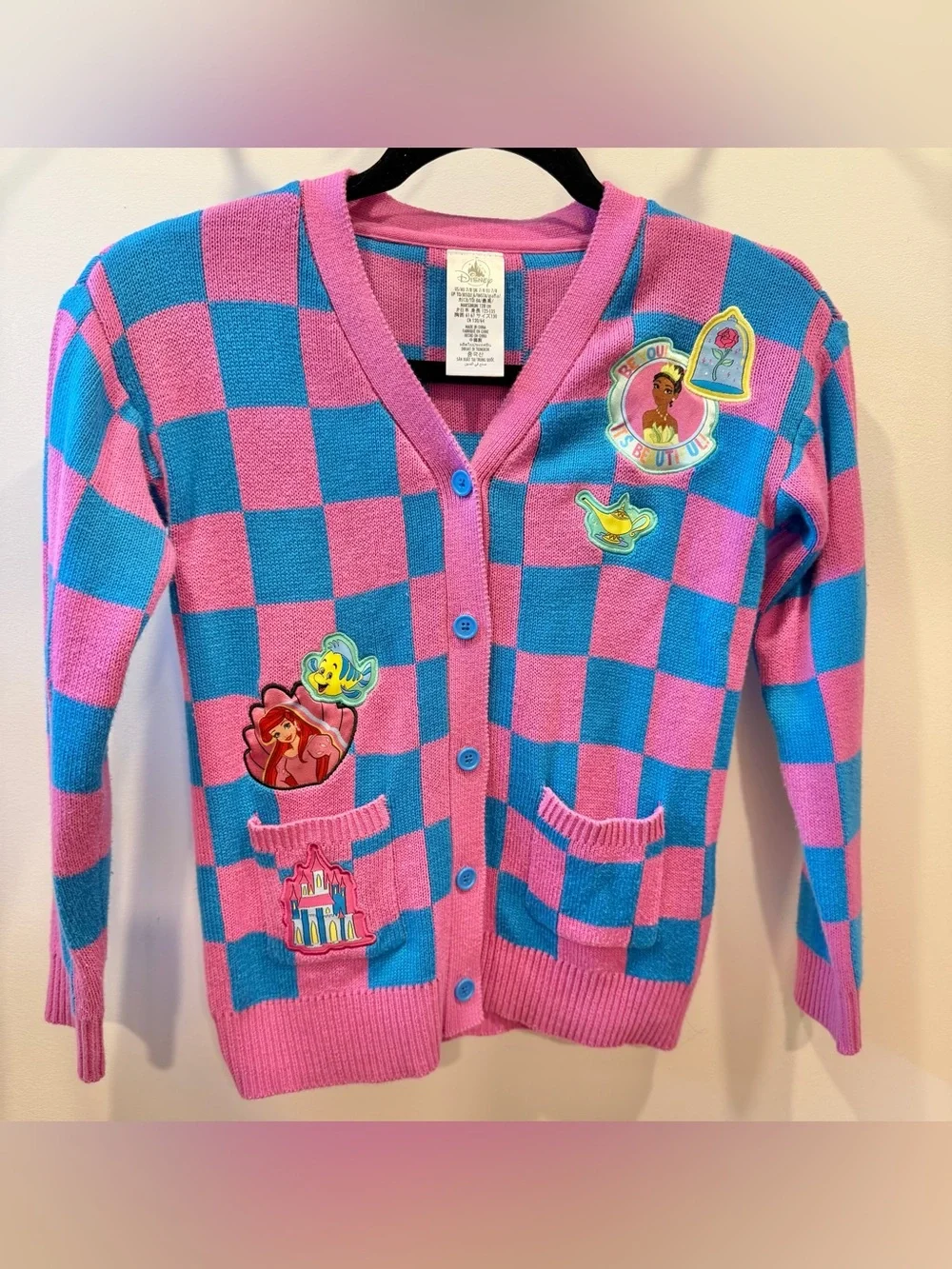 DISNEY PARKS Girls Princess Checkered Patch’s Cardigan
